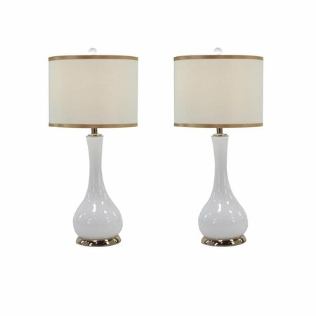 PERFECTTWINKLE Avalon Glass Tear Drop Jar Table Lamp, Gold & White, 2PK PE2950236